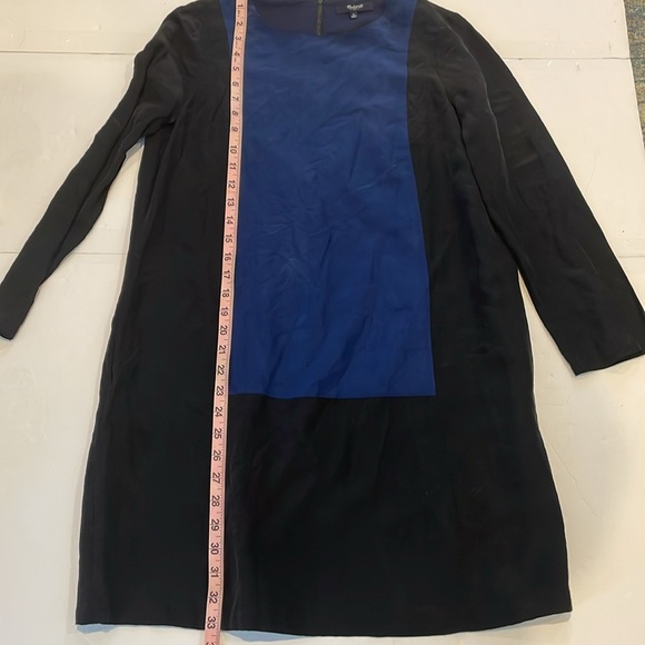 Madewell Blue and Black Colorblock Dress Back Zipper Silk Blend Small - Picture 15 of 17
